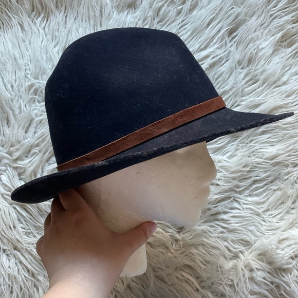 Rag & Bone Navy Blue Felted Wool Brow Leather Strap Fedora Hat EUC Size Medium main image 9